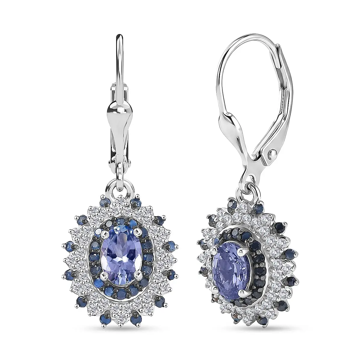D'Joy Premium Peacock Tanzanite and Multi Gemstone 1.90 ctw Earrings in Rhodium Over Sterling Silver