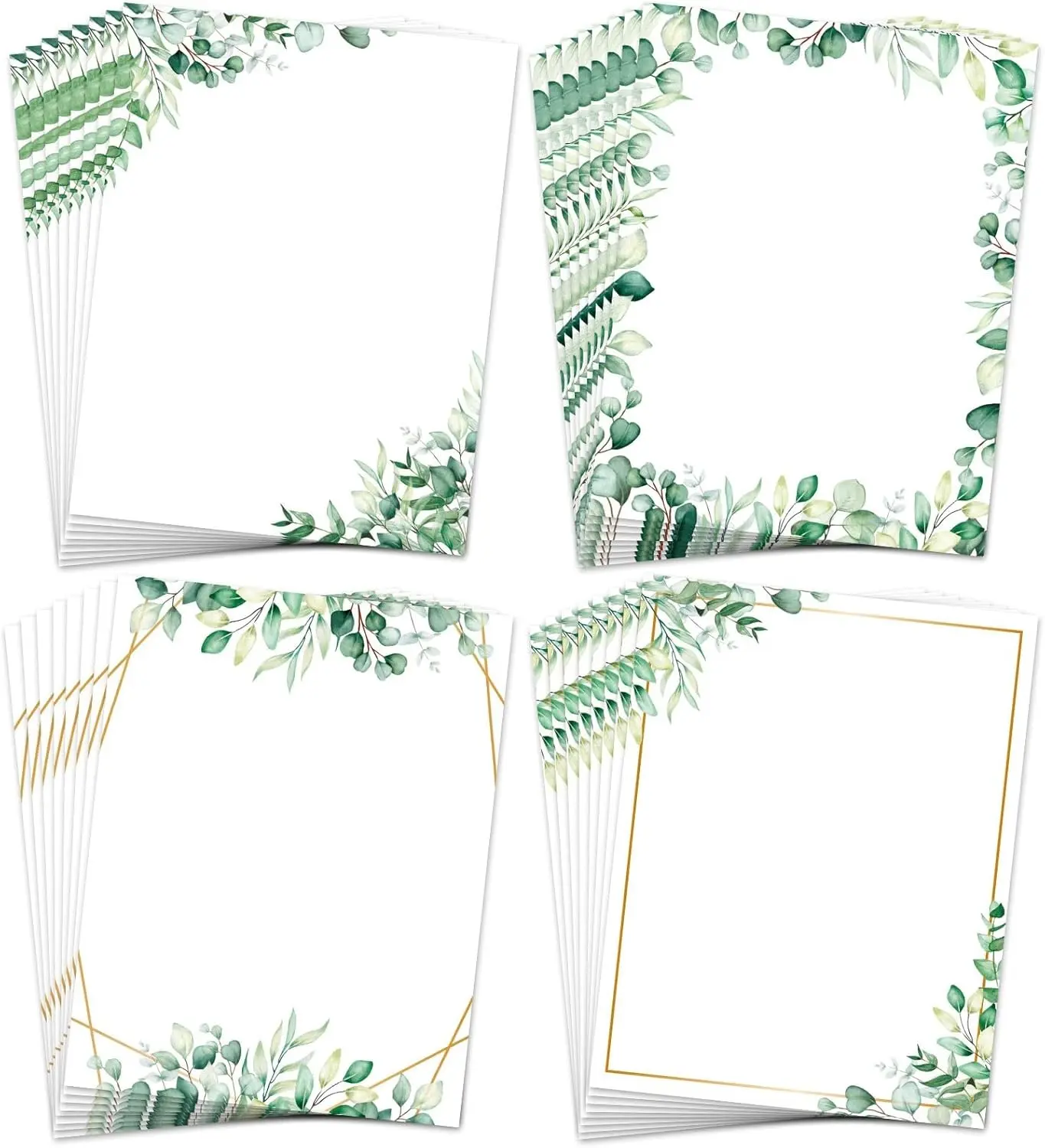 48 Sheets Leaves Border Stationery Writing Paper Greenery Eucalyptus Border Letterhead Notes Greeting Paper for Wedding Party Invitations School Printing, 8.5 x 11 Inch, Double-Sided
