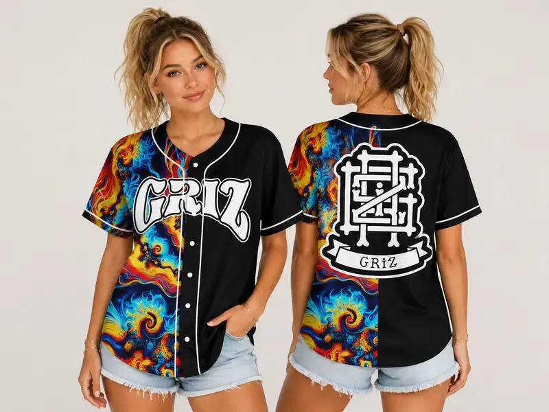 7 Design Griz Acid Baseball Jersey, EDM Music Shirt, Short Sleeve Shirt Button-Up Shirt, 420 Lover Graphic Shirt, Gift For Baseball Fan EDM Electronics Music