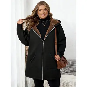 Women's solid color long sleeved front zipper hooded casual jacket, suitable for autumn polyester baby crib