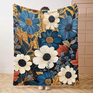 Vintage Flower Pattern Floral Print Blanket, 1 Count Soft Comfortable Warm Nap Throw Blanket, Cool Bedroom Bedding Blankets for Home Office Camping Dormitory