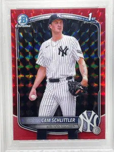 2025 Bowman Chrome Cam Schlittler 1st Red Refractor /5 PSA NM-MINT NY YANKEES