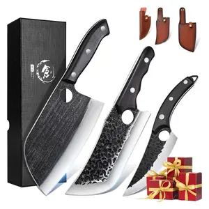 TIJERAS 3PCS Knife Set, Viking Knives with Sheaths, Meat Cutting Chef Knives Set for Kitchen, Gifts for Men and Women