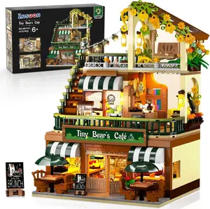 City Coffee House Building Set with Light, 1173 PCS Cafe Shop Building Block Toy with Ordering Counter Baking Room, Architecture Construction Model for Adults Teens Kids Boys Girls Ages 6-12+