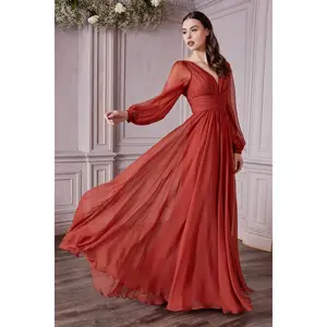 Plain Chiffon Long Sleeve Sienna Gown for Women - Formal Dresses Womenswear Drape