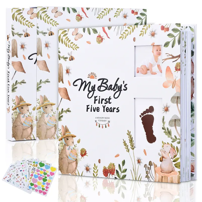 Keepsake Memory Book For Male Or Female Infants, 124 Pages, 9.96x9.84 Inches. The First Eternal 5-Year-Old Baby Book, A Milestone Book That Records Every Event From Birth To 5 Years Old, Gender Neutral Journal, Scrapbook, Album