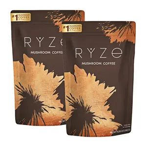 2P-RYZE SUPERFOODS Mushroom Medium Roast CoffeeUSDA Organic with 6 Adaptogenic Mushrooms, USA GrownInstant Coffee for Better Energy, Focus Digestion Immunitywith Lions Mane & Turkey Tail 30 Servings Vitamin Dietary