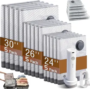 X7 Cordless Travel Vacuum Storage Compression Bag Set with Rechargeable air Pump 9/15 Pack Waterproof & Reusable Compression Packing Bags for 3 Size, 140L/Min Powerful Air Removal, Space Saver for Clothes and Clothing