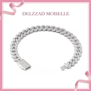 Delzzad (MSG.03) 8.5MM Iced Out Cuban Link Bracelet Necklace VVS D Color Synthetic Moissanite S925 Unisex Bling Hip Hop Cuban Chain Perfect for Any Occasion & Everyday Wear Birthday Anniversary Christmas Gifts