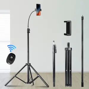 63" Height Phone Tripod with 13.7" Gooseneck, Bluetooth Remote, Adjustable Compatible with iPhone, Perfect for Video Recording, Watching Videos, Cooking and Fitness Live Streaming