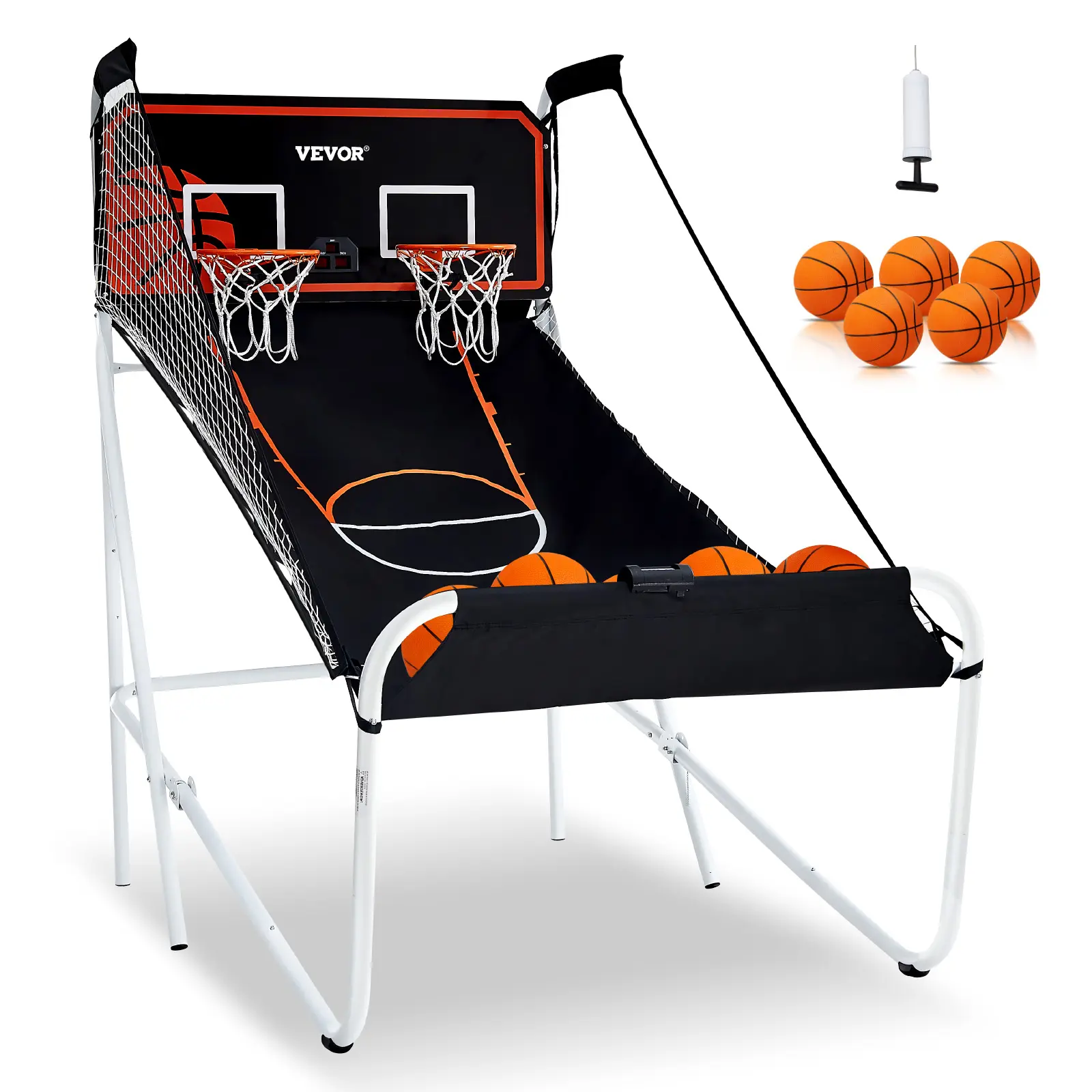 【summerfinds】VEVOR Foldable Basketball Arcade Game, 2 Player Indoor Basketball Game, Home Dual Shot Sport with 5 Balls, 8 Game Modes, Electronic Scoreboard, and Inflation Pump, for Kids, Adults (Black & White)