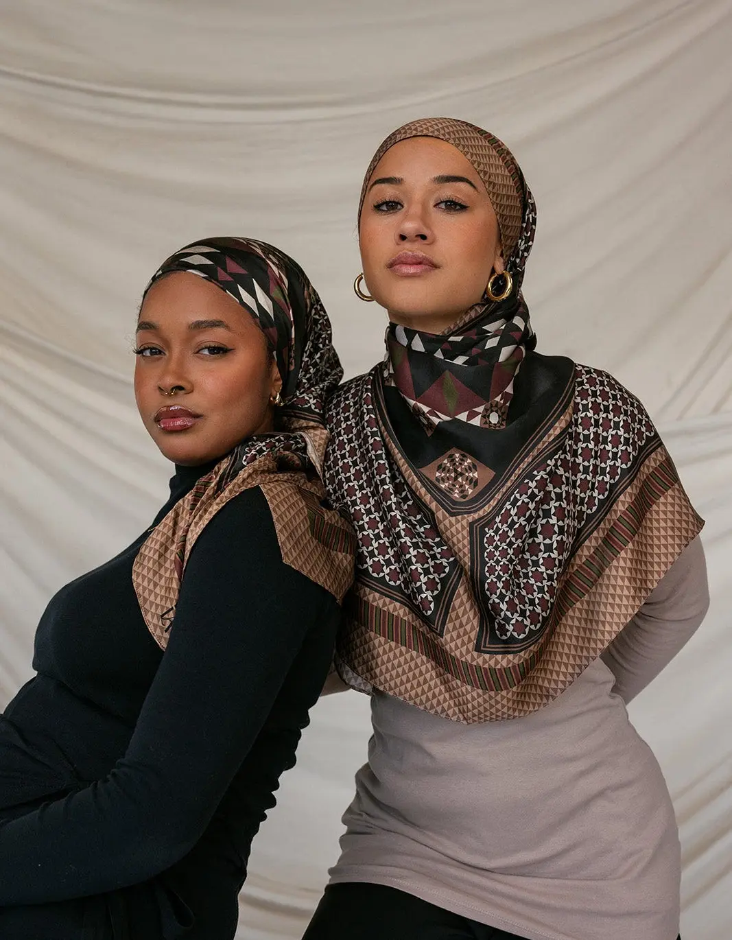 VELA 100% Silk Square Hijab Scarf, Artist Designed by Nasreen Atik Mosaic Damascene Print in Sandstone - Lightweight, Elegant with Fluid Drape, Proceeds Donated to Every Pregnancy Maternal & Newborn Healthcare Support