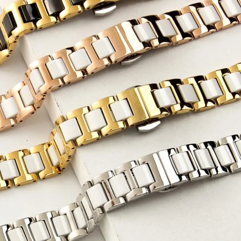 18mm 20mm 22mm Quick Release Stainless Steel + Ceramic Watch Strap Replacement for Universal Waterproof Watch Band Accessories
