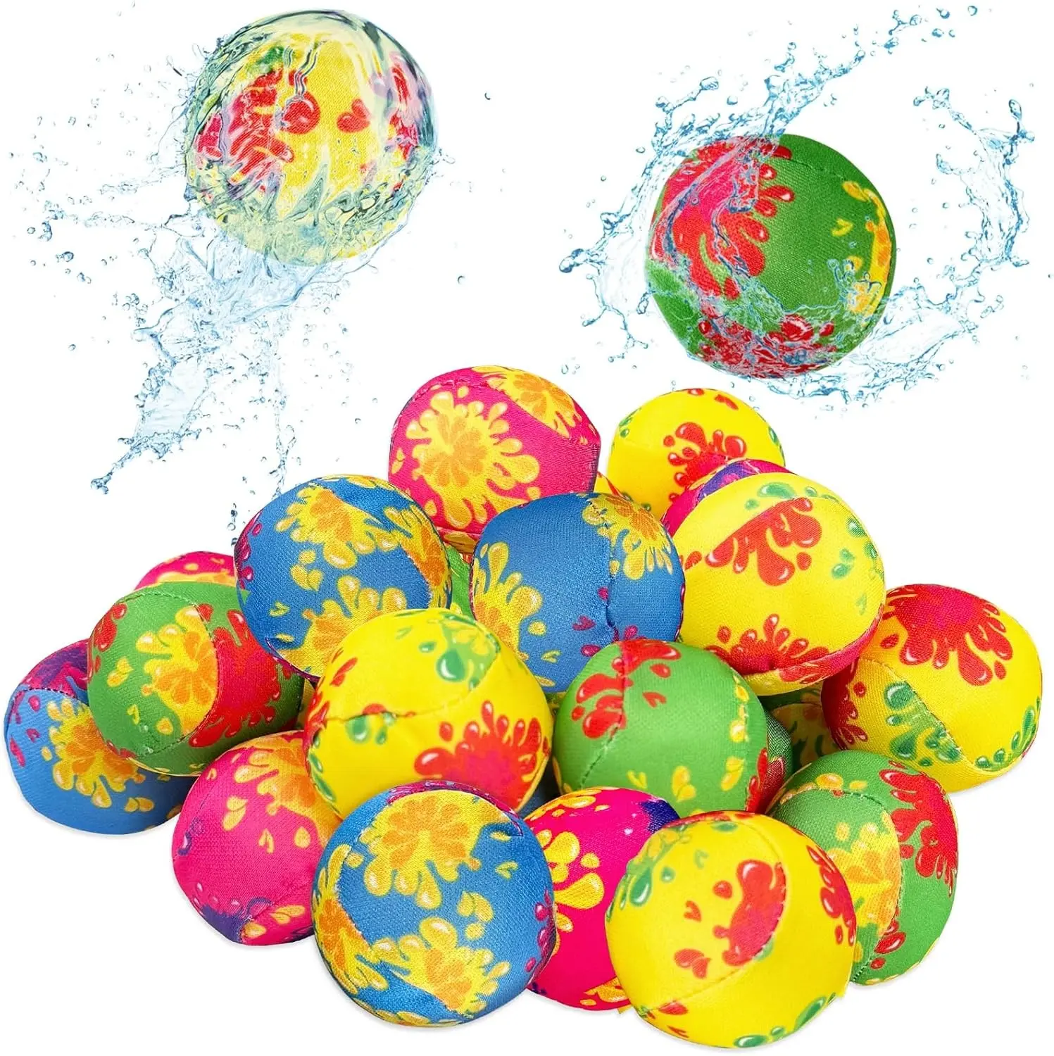 Reusable 2 In Colorful Soft Fabric Water Splash Balls, 30-Pack Bulk Pool Party Game Supplies for Adults, Outdoor Summer Home Activity Essentials