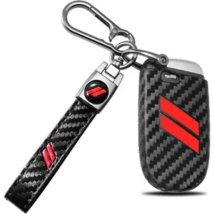 for Dodge Key Fob Cover with Keychain for Dodge Charger Challenger Dart Durango Journey Replacement Remote Control 3 4 5 Buttons Key Fob Shell (Carbon Red, 1 PC)