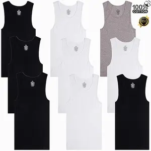 3PCS，Mens 100% Cotton Tank Top White/Black/Gray Wife Beater A-Shirt Undershirt Casual Clothing Menswear Sleeveless Soft Classic Day Jeans Long Set Shorts Underwear Vests Workout Gamis Beige Plain Tropical