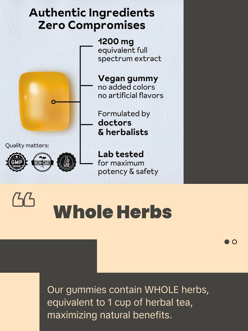 De-Stress Gummies with American Ginseng, Turmeric, and Goji - Assist with Stress Relief & Mood Boost, All-Natural Relaxation, Low-Sugar, 45 Vegan Gummies, Passion Fruit