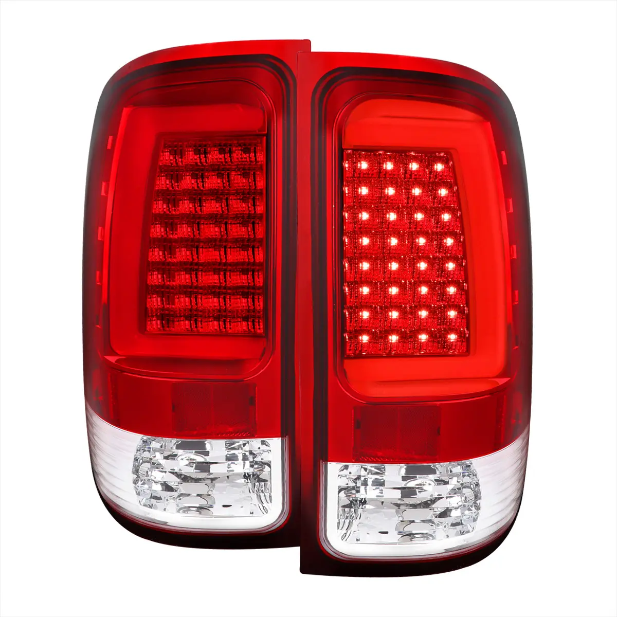 SPEC-D TUNING C-Bar Fiber Optic LED Rear Taillight Lamps - Chrome Housing/Red Lens Car Lighting with LED Brake & Turn Signal for 2007-2013 GMC Sierra 1500, 2007-2014 Sierra 2500HD/3500HD