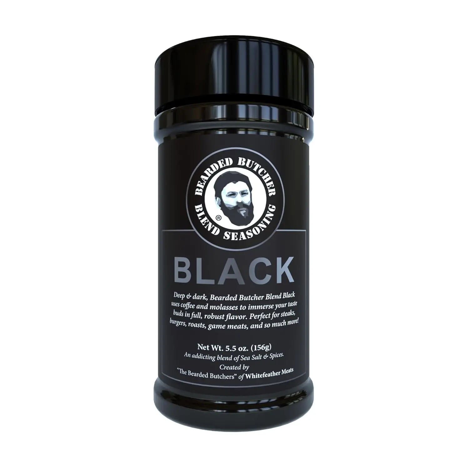 Bearded Butcher Black Blend Seasoning, 5.5 oz - Coffee and Molasses Flavor, Ideal for Steaks, Burgers, Roasts, Game Meats, and More, Delicious Flavor, Versatile, Low Calorie, No MSG