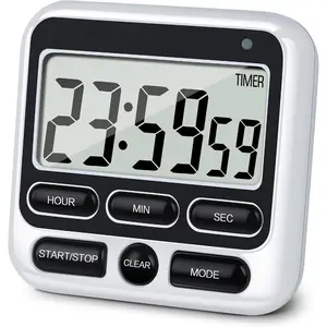 Digital Kitchen Timer with Mute/Loud   /Off , 12-Hour Clock & , Memory Function Count Up & Count Down for  Teachers Cooking, Large LCD Display,   (Black)