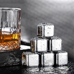 6/8 pcs Stainless Steel Ice Cubes for Drinks, Reusable Stainless Wine Ice Tong for Whiskey, Vodka, Soda, Wine, Beverage Juice Father's Gifts