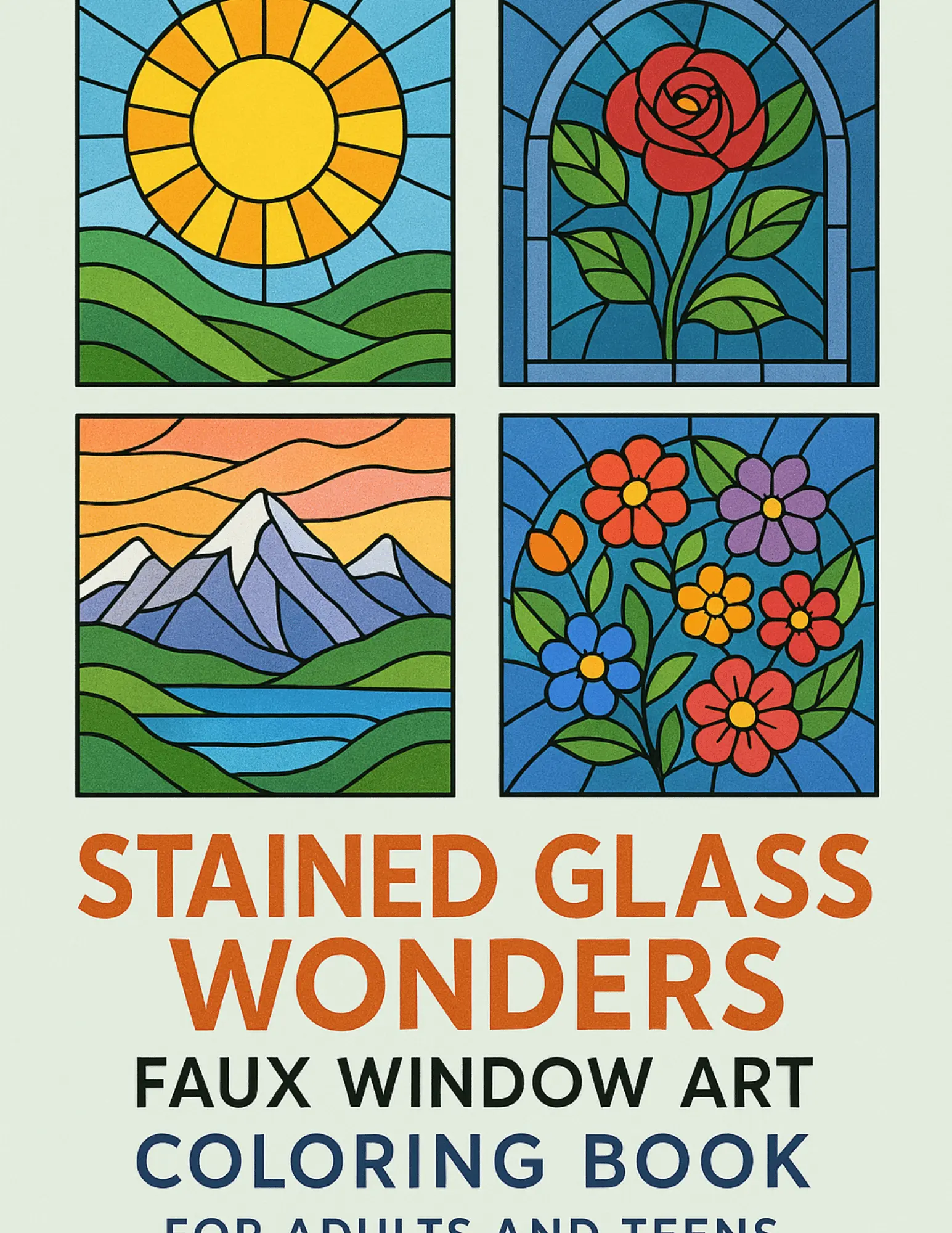Stained Glass Wonders Faux Window Art Coloring Sheets For Adults and Teens