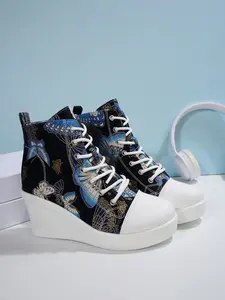 New Casual High-Top Canvas Shoes for Women, Side Zipper Height-Increasing Thick Sole Platform Boots, Korean Style Versatile Short Boots, Walking Shoes