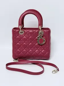 Pre-owned Dior leather Crossbody Bags Christian Lambskin Cannage Medium Lady Dark Red P002CD