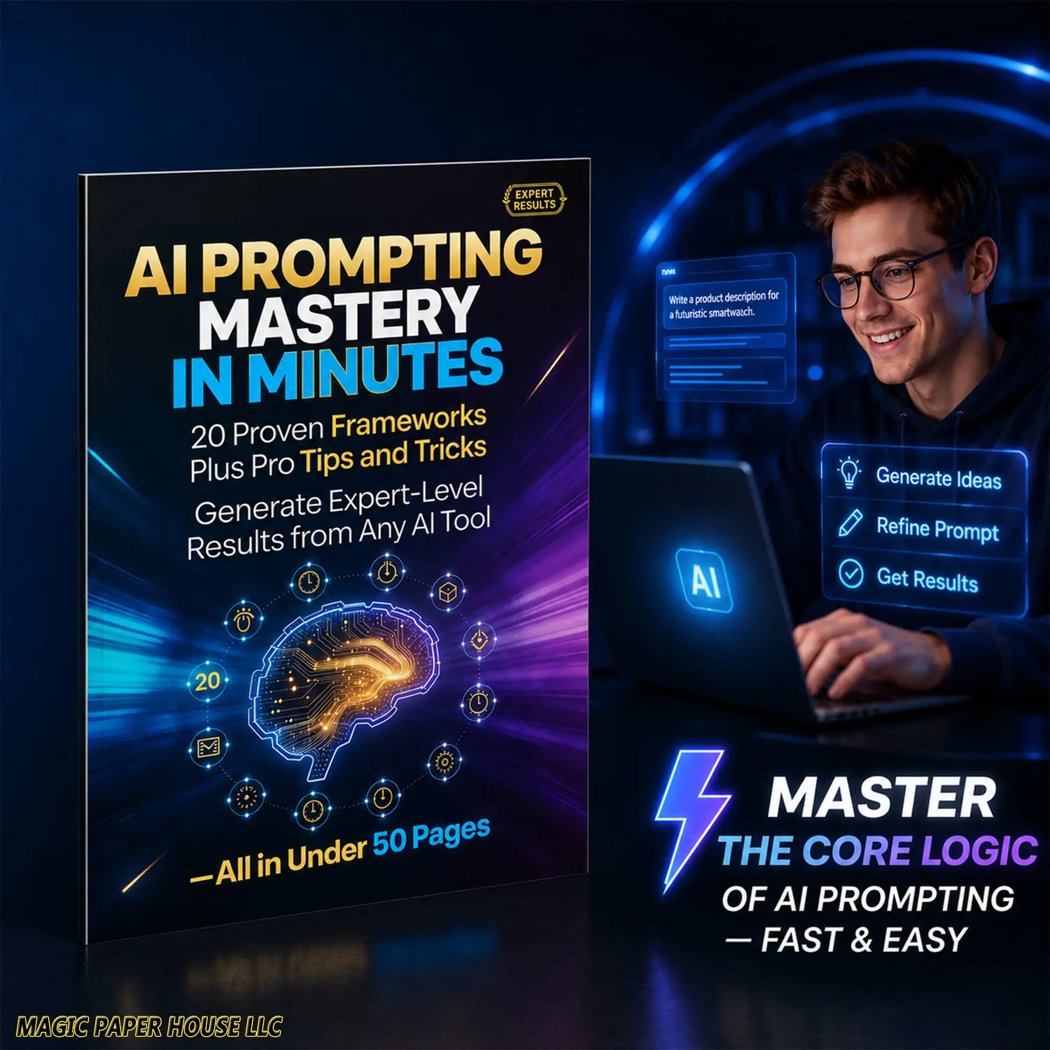 AI Prompt Mastery Book for Beginners - 20 Copy-Paste ChatGPT Frameworks, Skills Boost, Productivity Enhancement, Effortlessly Expert Results, Time Savings, 10X Output, Universal AI Tool Compatibility (Economics & Management, Finance & Investment Guide)