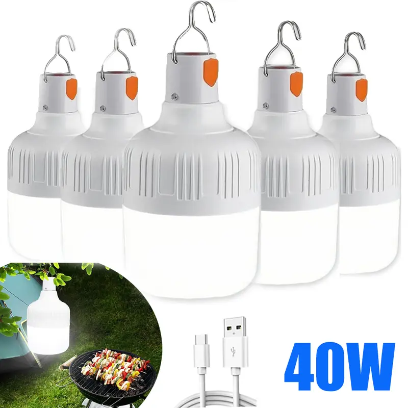 4/6/8 PACK 40W USB Rechargeable Light Bulbs Emergency Light Bulb for Home, Dimmable 5 Lighting Modes Led Bulb with Self-Charging,Light Bulbs for Daily Use,for Home Bedroom Kitchen Living Room Office Lamp