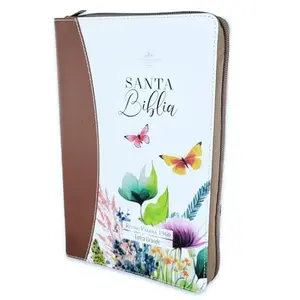 Biblia para Mujer con Cierre Letra Grande Manual 12 puntos RV1960 imit piel primavera cafe con indice y canto floral