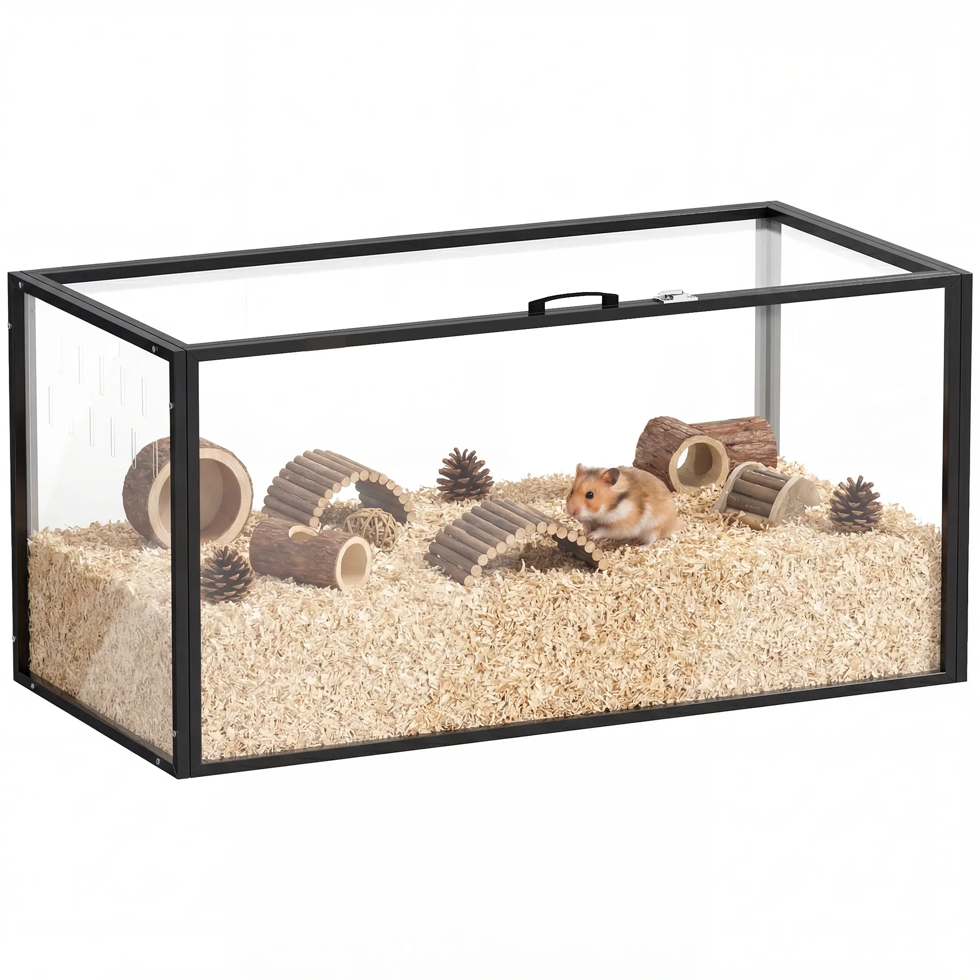 Large Chewproof Acrylic Small Animal Cage - Openable Wide Top Door, 360° Clear View, Breathable Vents, High-Side Base to Prevent Bedding Leakage, Spacious Deep Bedding Habitat for Dwarf Hamsters, Guinea Pigs