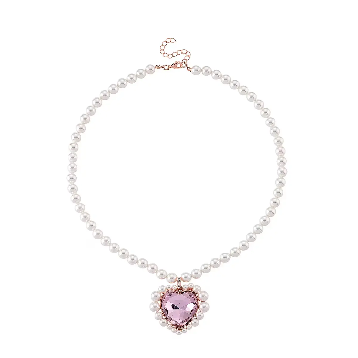 Glass, Multi Gemstone Heart Necklace 20 Inches Crystal Pendant