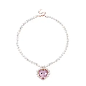 Glass, Multi Gemstone Heart Necklace 20 Inches Crystal Pendant