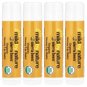 Mild By Nature Sierra Bees™, Organic Lip Balms, Honey, 4 Pack, 0.15 oz (4.25 g) Each