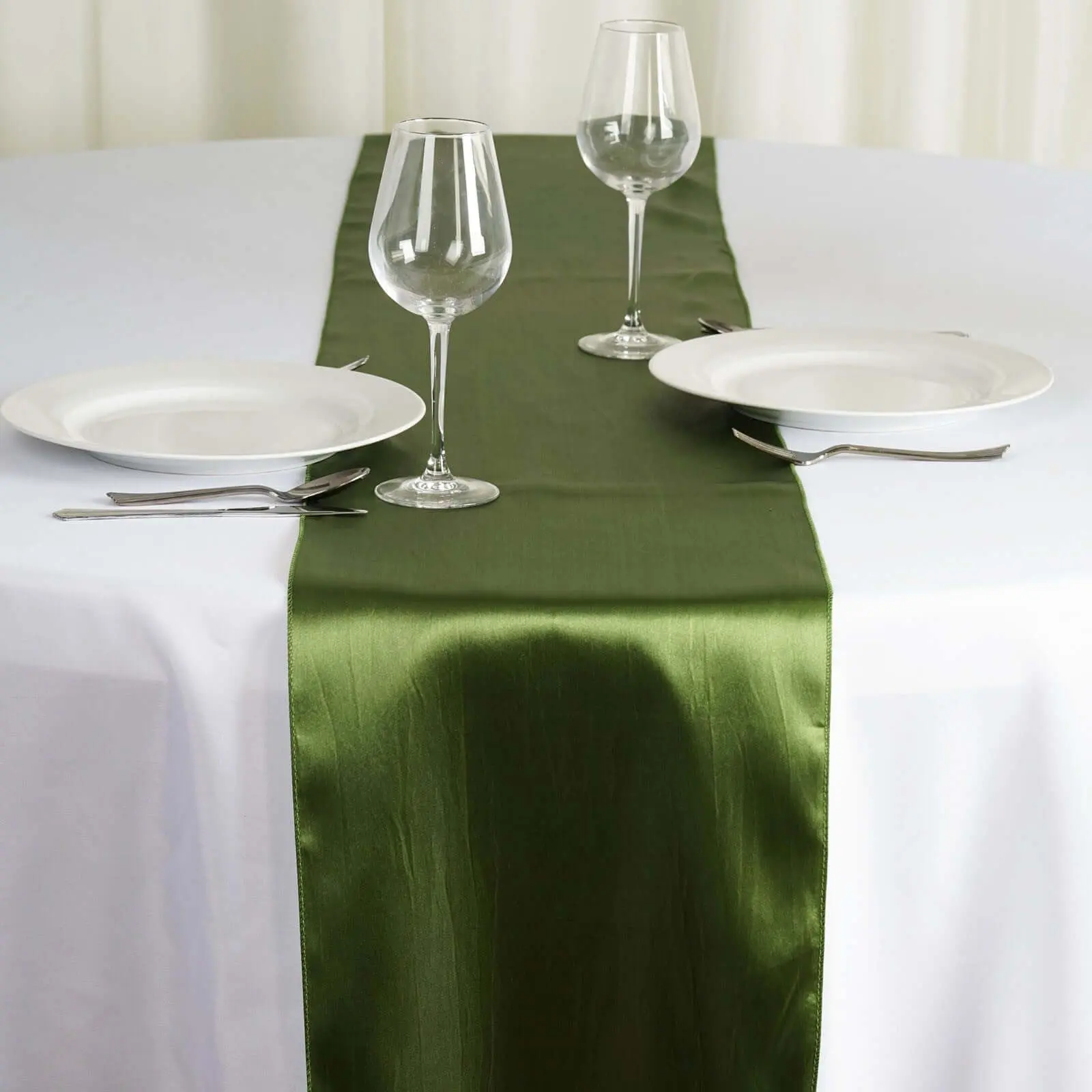 Olive Green Satin Table Runner, 12"x108" Stylish Kitchen Linen for Event, Dining Table