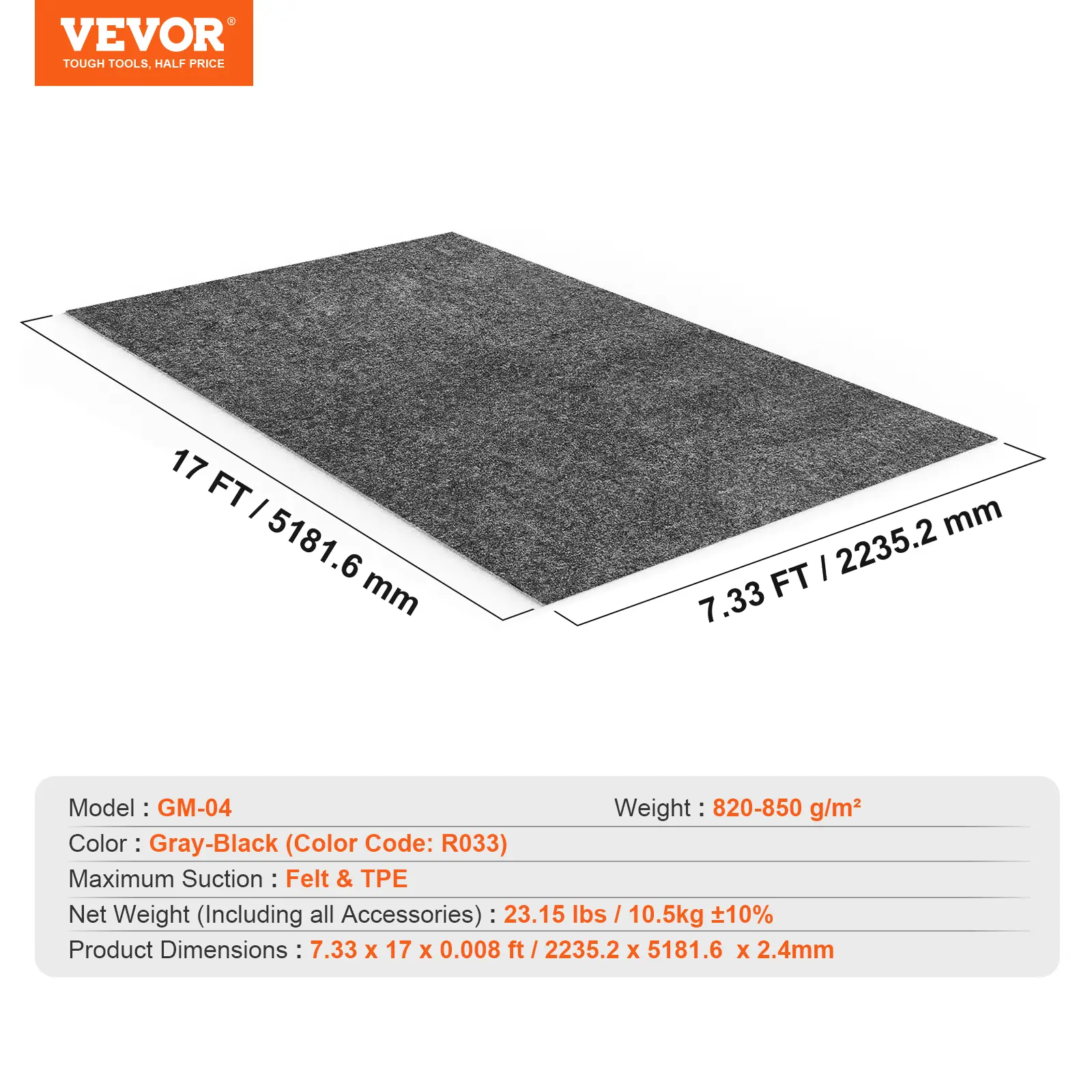 VEVOR Durable Indoor Garage Floor Mat, 7.4'x17' Heavy-Duty Containment Non-Slip Mat with TPE Anti-Leak Backing, Waterproof Stain-Resistant All-Weather Car Accessory, Easy-to-Cut, Father's Day Gift, Anti-Slip Waterproof Non-Slip Mats