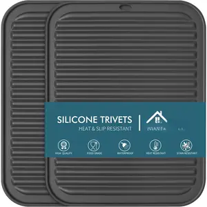 Trivets for Hot pots and Pans, Heat Resistant for Kitchen Counter Dish Drying Mat, Set of 2 Dark Grey