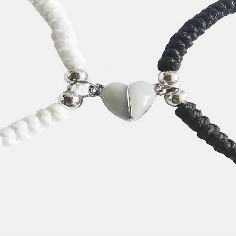 Luminous Love Couple Hand Rope Set Adjustable Heart Shaped Bracelet for Men Women Trendy Jewellery Accessories Black White
