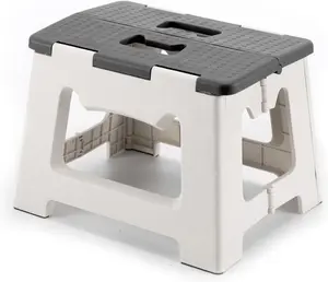 9'' Folding Step Stools for Kids and Adults, Hold Up to 300 lbs, Portable Foldable Step Stool for Toddlers, Plastic Small Collapsible Stepping Stools with Handle for Kitchen Bathroom (Gray)