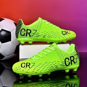 Unisex low-cut soccer shoes with long studs — stylish, lightweight, breathable PU soccer shoes suitable for training and sports, bright green with black accents, all-season use, soccer training shoes | fashion sportswear | comfortable fabric lining