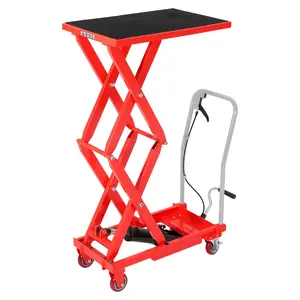 Garvee Heavy Duty Hydraulic Lift Table Cart 330Lbs Capacity, Double Scissor Lift Table with 12"-50.5" Adjustable Height, Non-Slip Platform & Locking Wheels for Warehouse, Workshop, Garage, Red
