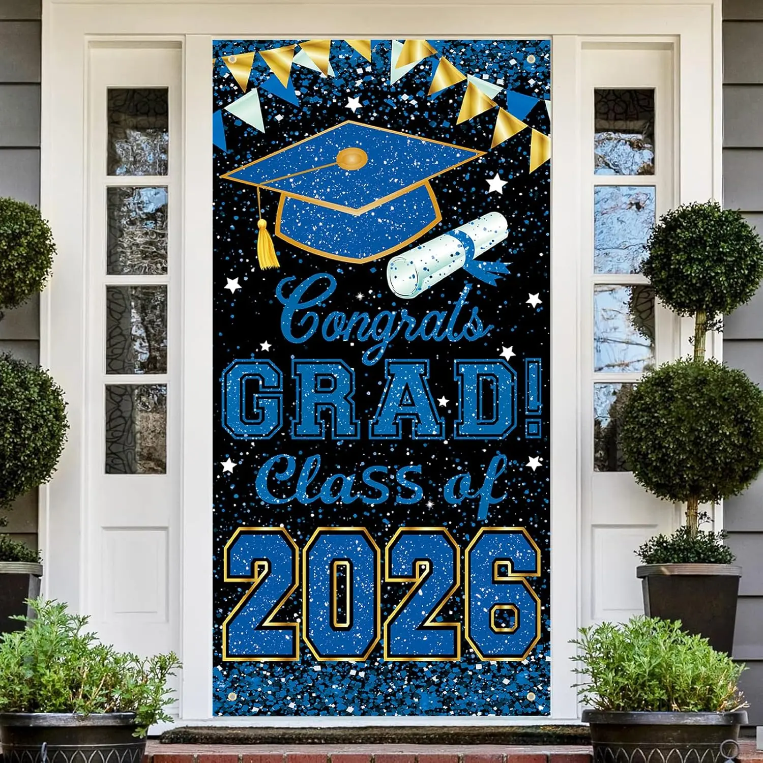 73 x 36 Inch Congrats Grad Class of 2026 Sign Banner Door Cover, Graduation Party Decorations, Large Front Door Porch Sign Backdrop for Wall Indoor Outdoor Photo Booth Props Party Supplies