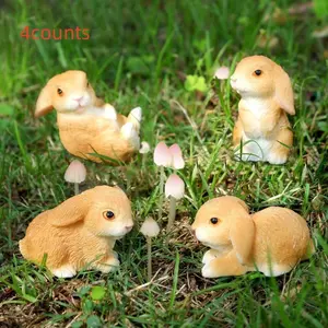 Cute Rabbit Decor Set of 4, Rustic Country Garden Decoration, Outdoor Courtyard and Table Arrangement, Adorable Bunny Ornaments, Charm