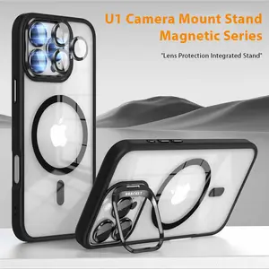 Camera invisible bracket premium phone case, suitable for iPhone 17 Pro Max 16 15 14 13 12 Plus, comes with lens film, Magsafe magnetic suction, 360 ° all-round anti drop protection, military grade anti drop phone case.ZQ04