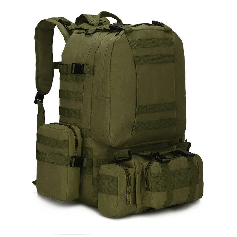 Military Style Tactical Backpacks 4 in 1 for Camping Hiking Hunting Bug Out Bag Outdoor 55L Assault Pack Green