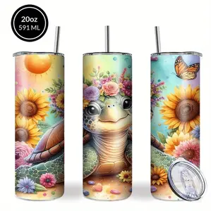 Stylish 20oz Turtle Tumbler Featuring Insulated Stainless Steel Construction And Adorable Sea Turtle Design For Optimal Temperature Retention During Workouts Travel Or Office Use