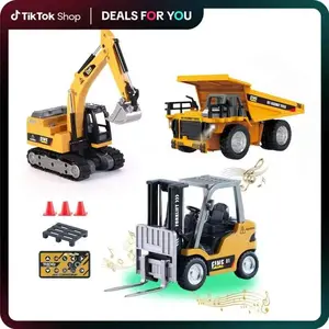 【Limited Time!】Mini RC Construction Truck Toys, 1/64 Scale Alloy Excavator & Forklift with Lights and Sounds, USB-C Rechargeable Remote Control Vehicle Set, Birthday Christmas Gift for Boys Kids & Adults, Easter Basket Stuffers car