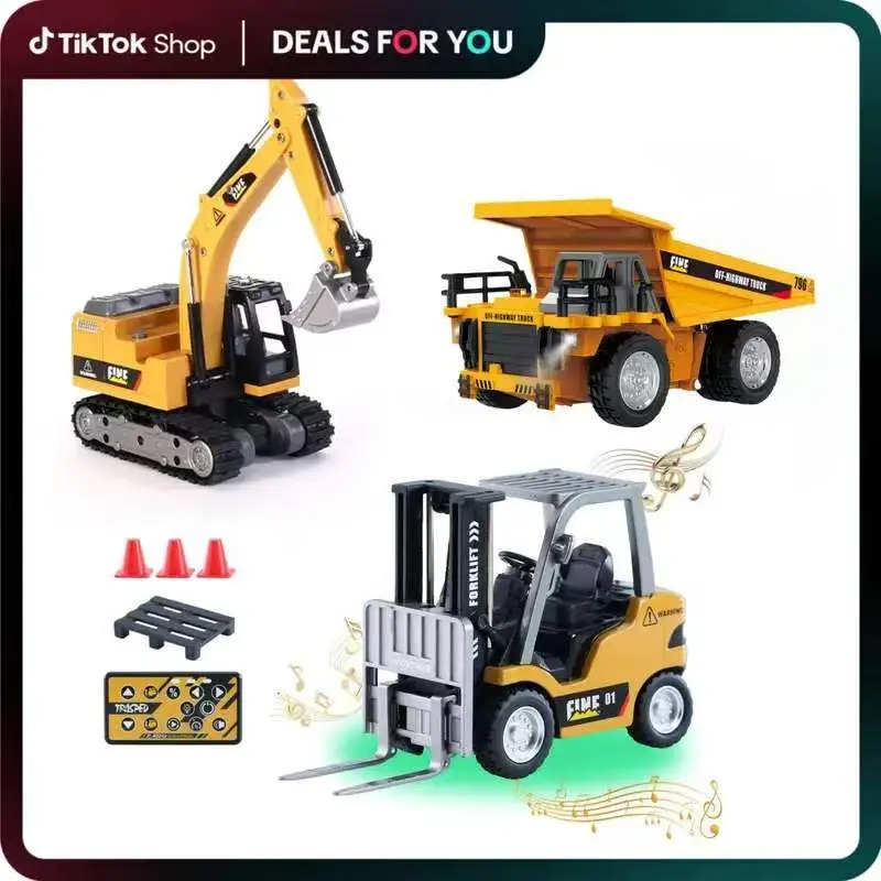 【Limited Time!】Mini RC Construction Truck Toys, 1/64 Scale Alloy Excavator & Forklift with Lights and Sounds, USB-C Rechargeable Remote Control Vehicle Set, Birthday Christmas Gift for Boys Kids & Adults, Easter Basket Stuffers car