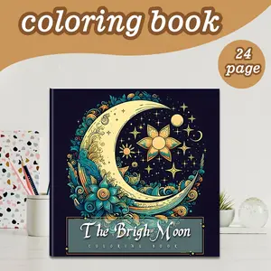 Moon Theme Adult Coloring Book, 24 Bold Stress-Relief Designs, 7.9in X 7.9in Perfect Size, Thick Paper, Cute Hand-Drawn Original Art, Watercolor Paint Book